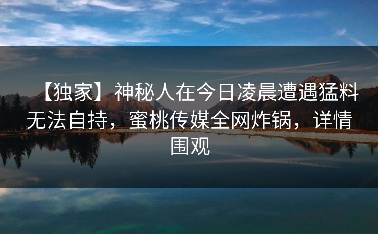 【独家】神秘人在今日凌晨遭遇猛料无法自持，蜜桃传媒全网炸锅，详情围观